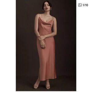 Taylor Rust Satin Midi Dress with Spaghetti Straps